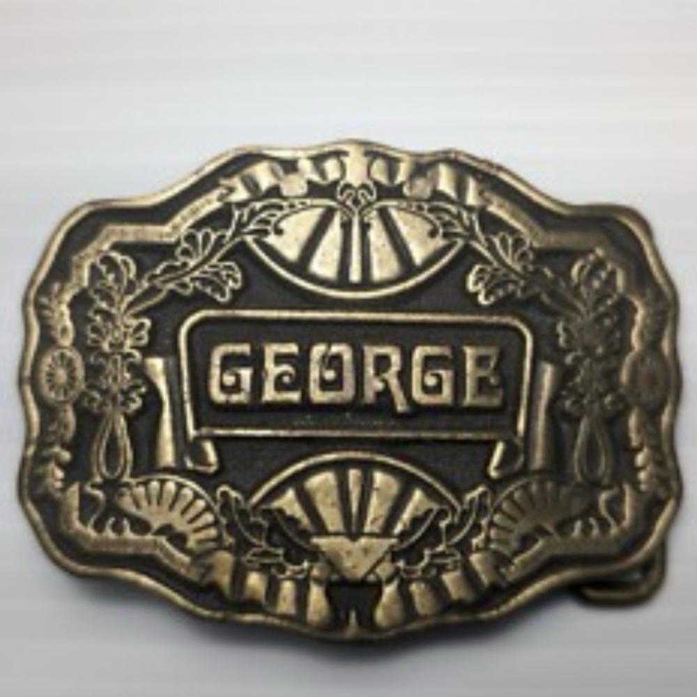 Vintage 70's Oden 'GEORGE' Western Framed Flower Swirl Belt Buckle